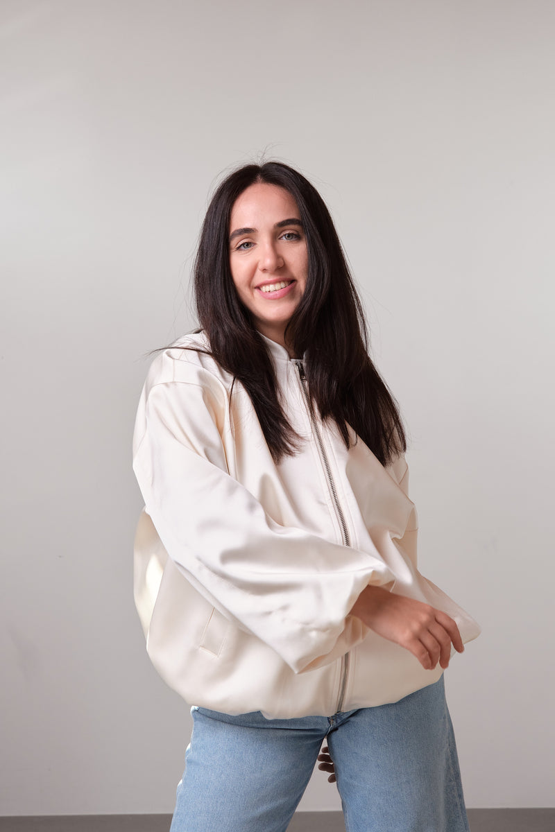 Cream Oversized Bomber Jacket