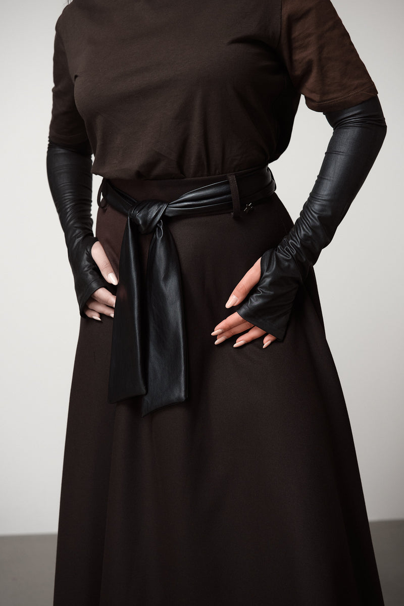 Midi Skirt with Faux Leather Belt