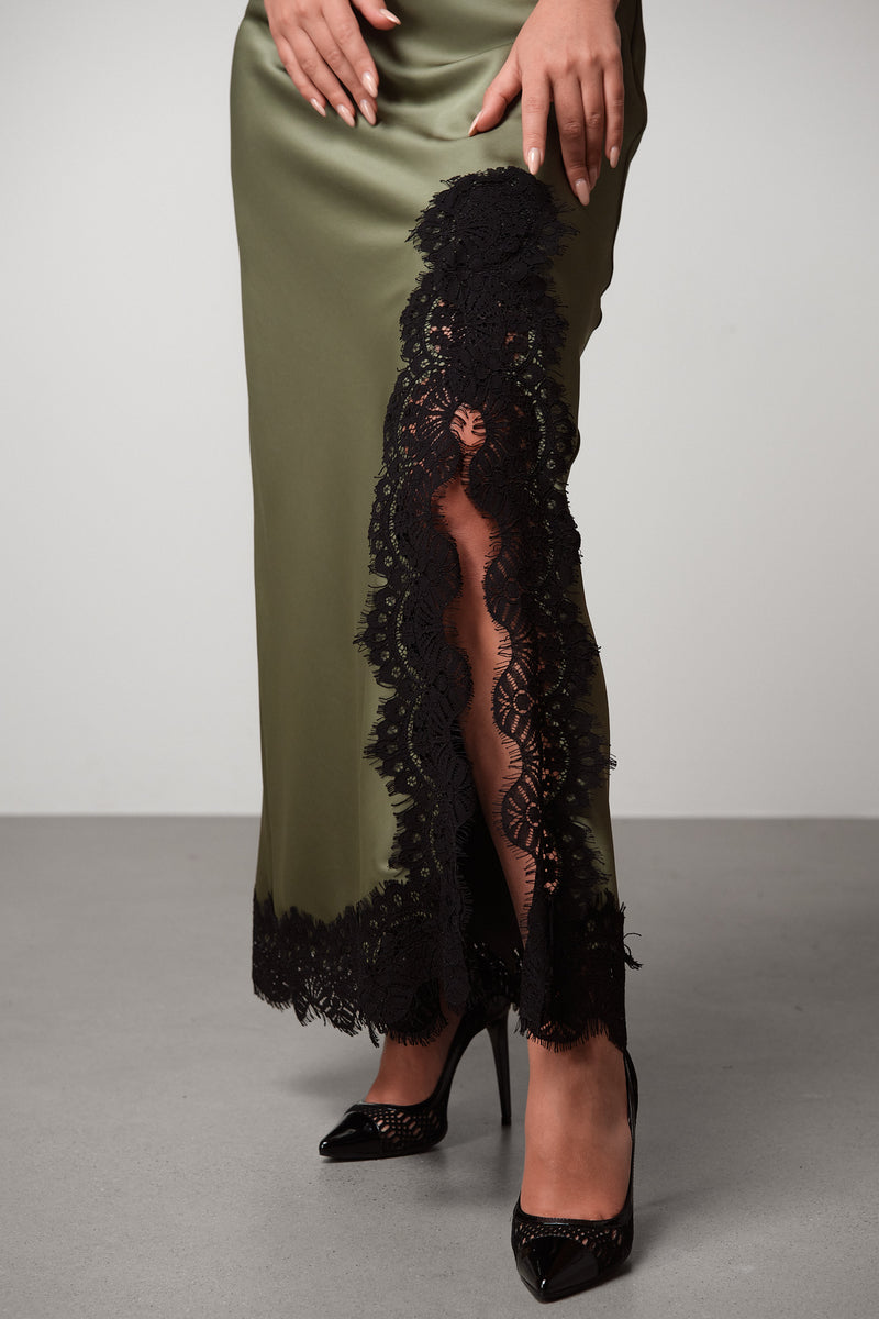 Satin Lace Maxi Dress