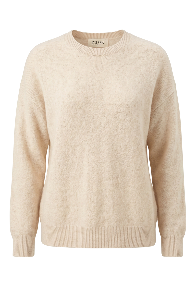 Luxe Wool, Silk & Cashmere Crew Neck Sweater Cream