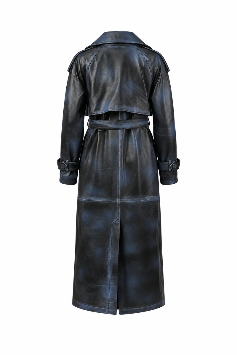 Leather Double-Breasted Trench Coat