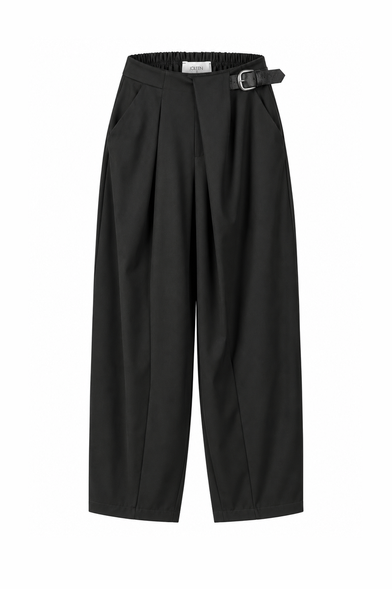 Wrap-Front Buckle Trousers Black