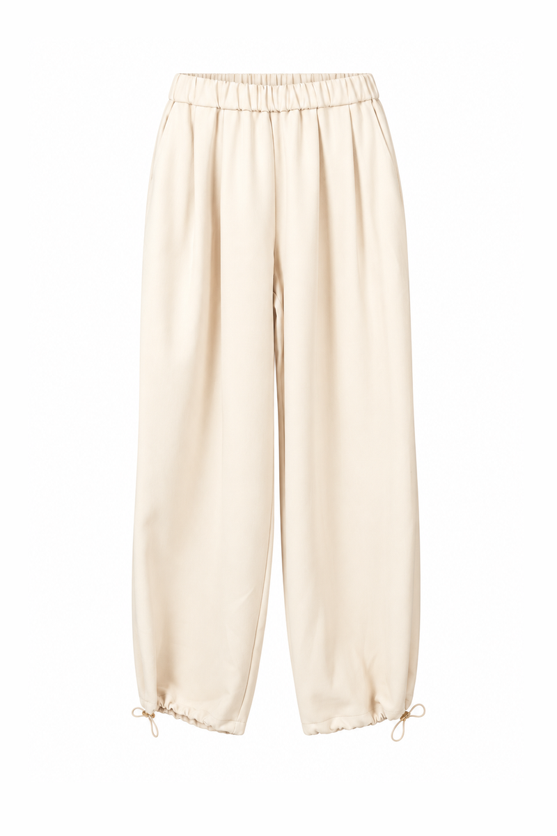 Drawstring-Cuff Balloon Trousers Cream