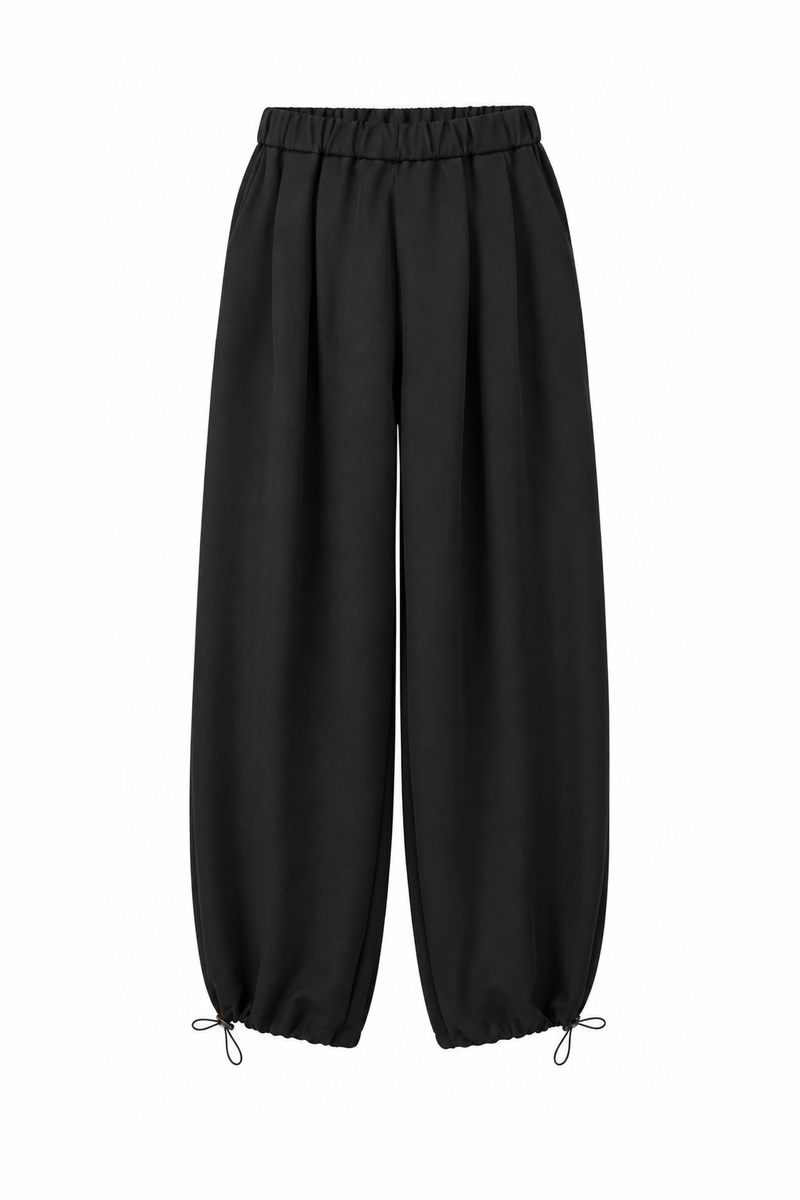 Drawstring-Cuff Balloon Trousers Black
