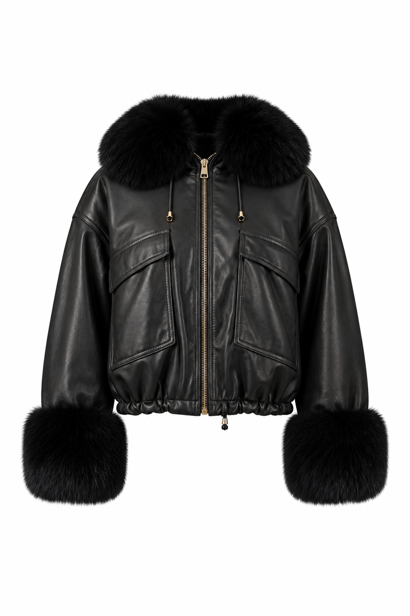 Leather Bomber with Detachable Fur Details