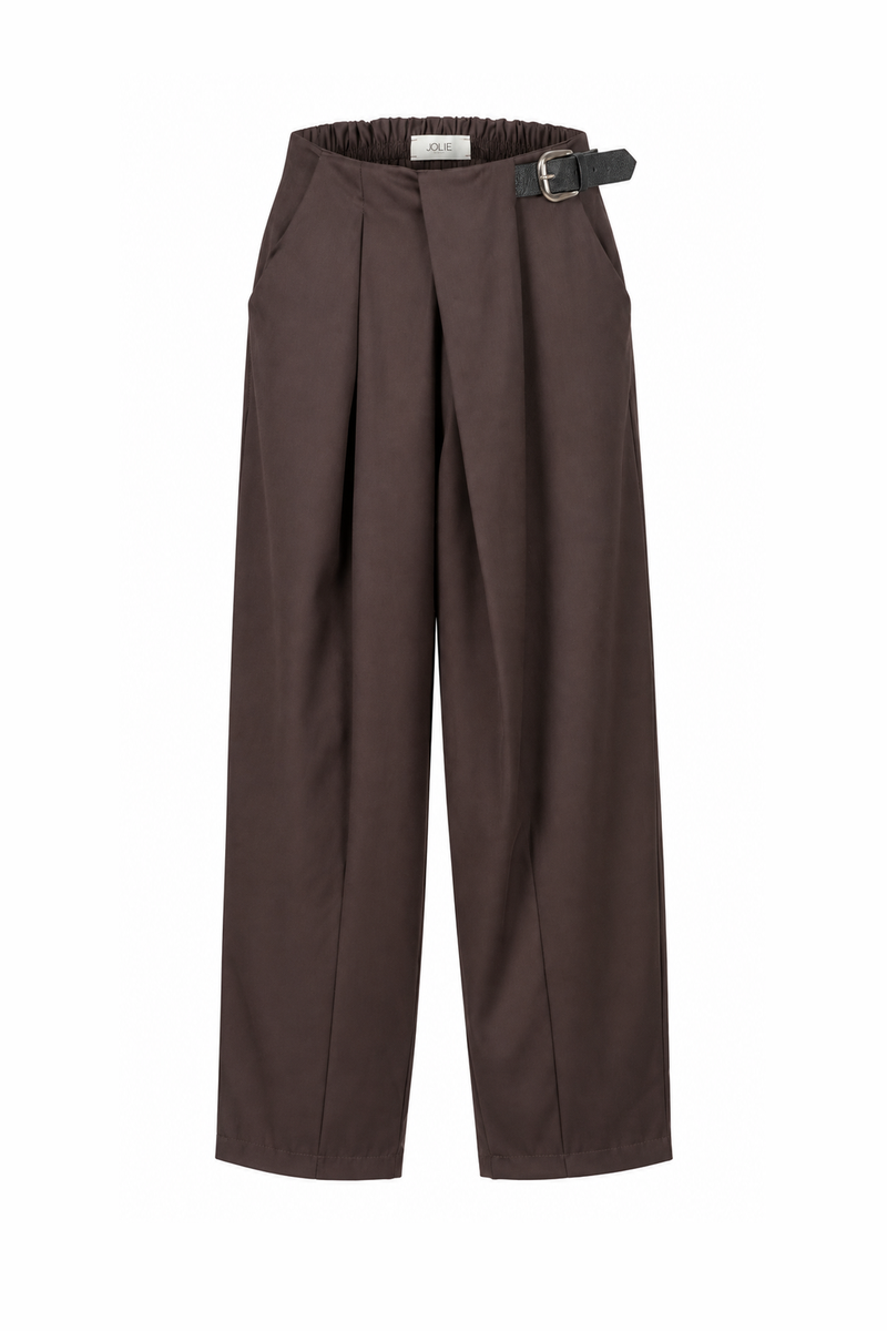 Wrap-Front Buckle Trousers Brown