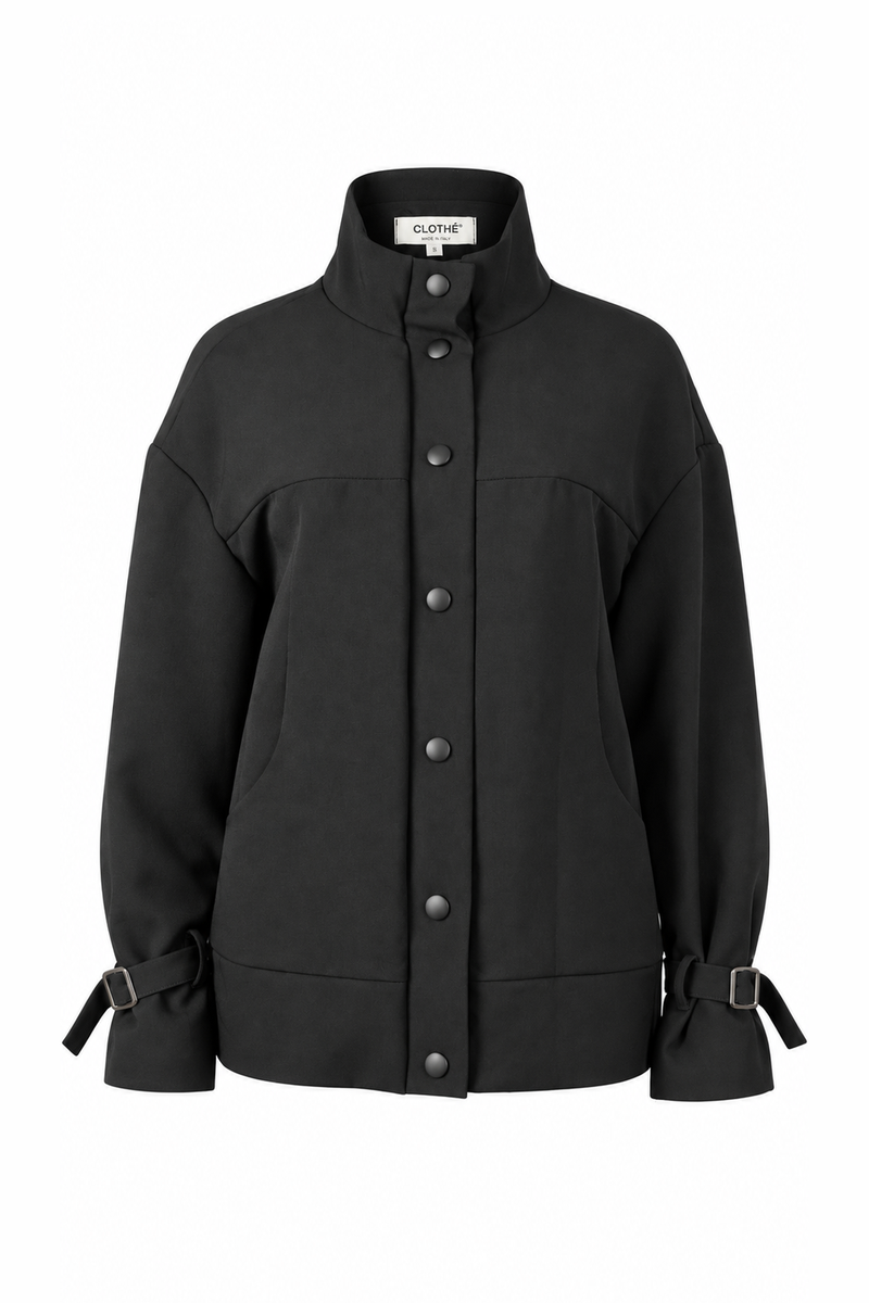 Oversized Snap-Button Jacket Black