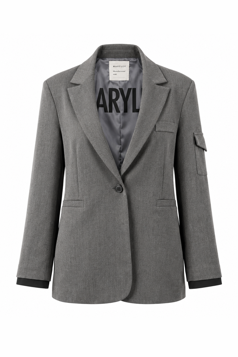 Oversized Contrast-Cuff Blazer Grey