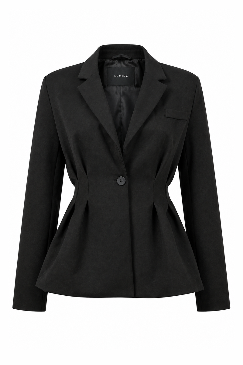 Pleated-Waist Tailored Blazer