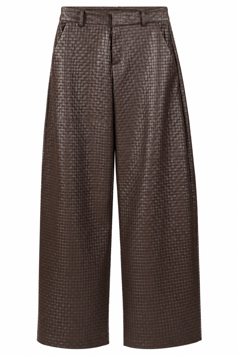 Brown Woven-Texture Wide-Leg Trousers