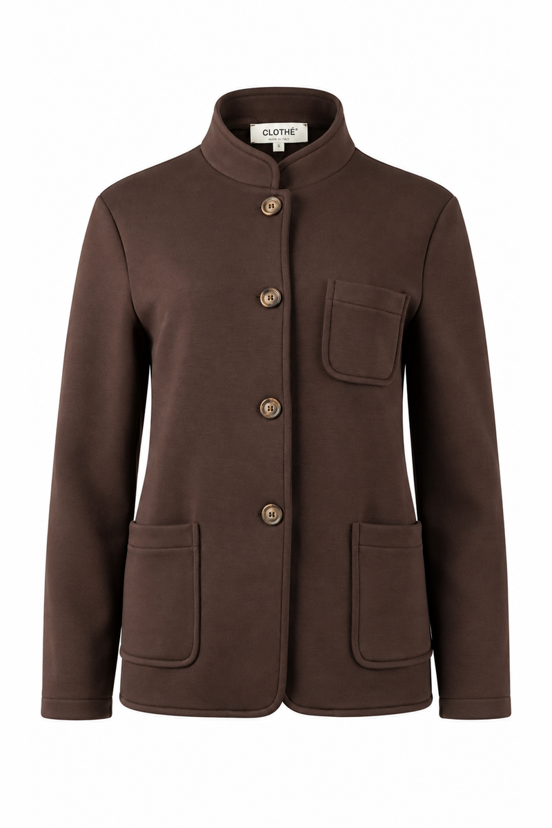 Mandarin-Collar Four-Button Jacket Brown