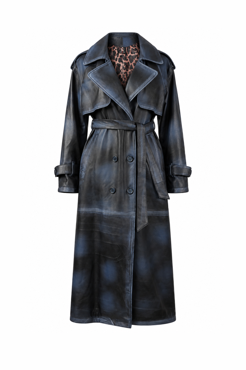Leather Double-Breasted Trench Coat