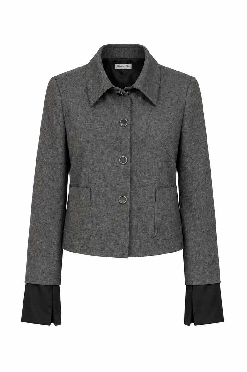 Boxy Blazer with Detachable Cuffs Grey