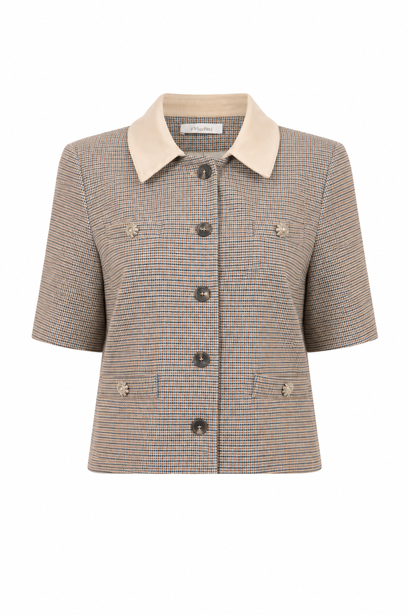 Checked Short-Sleeve Blazer