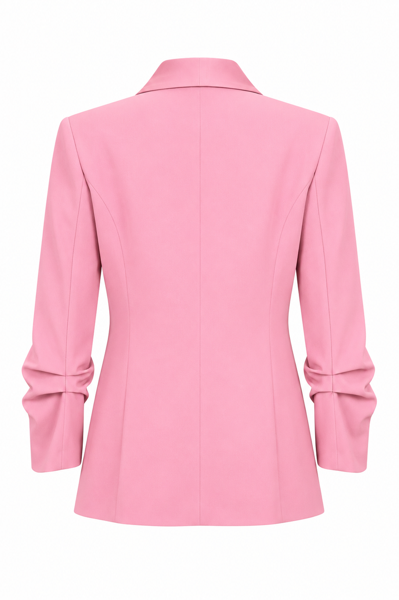Pink Satin-Lapel Belted Blazer