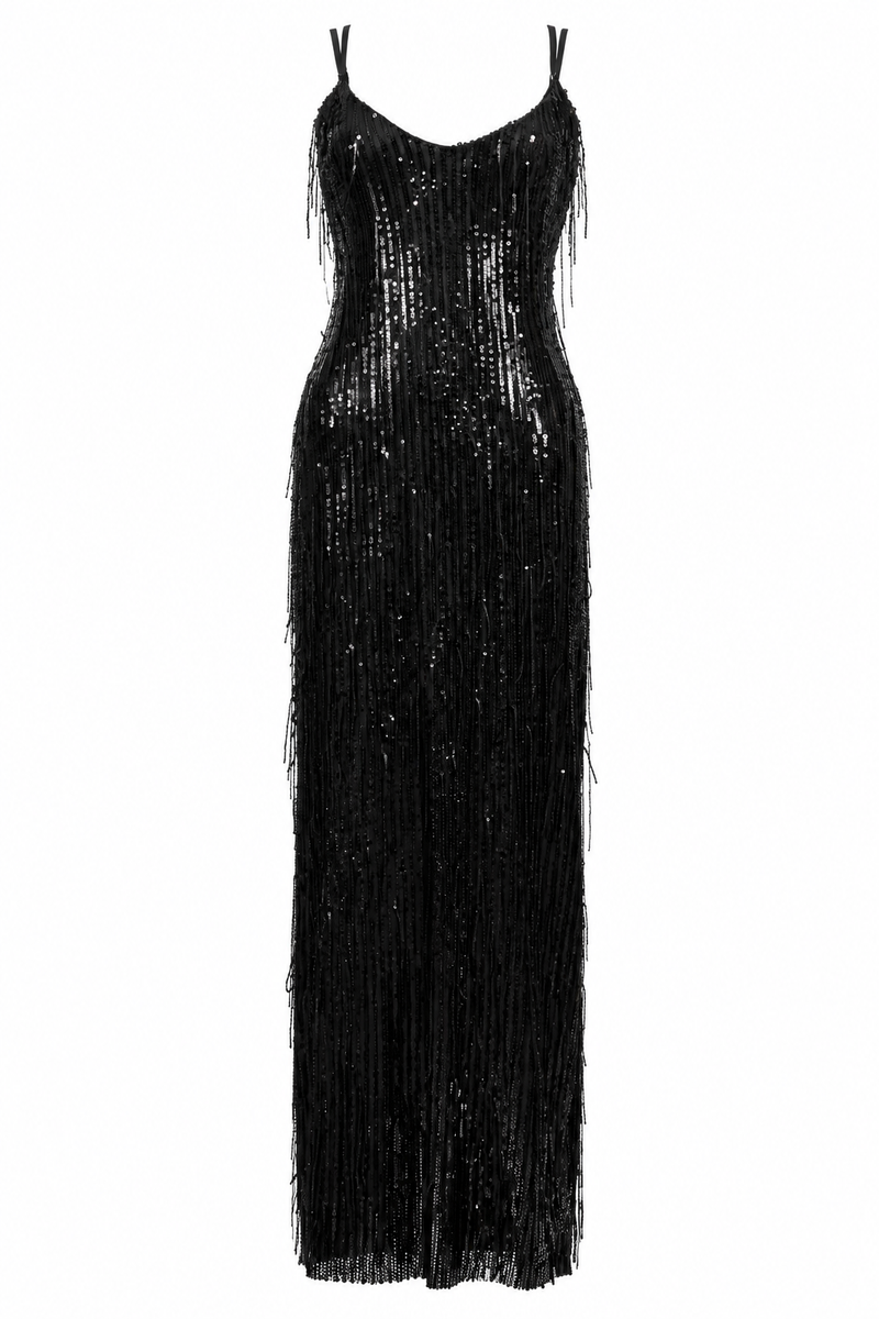 Black Sequin Slip Dress