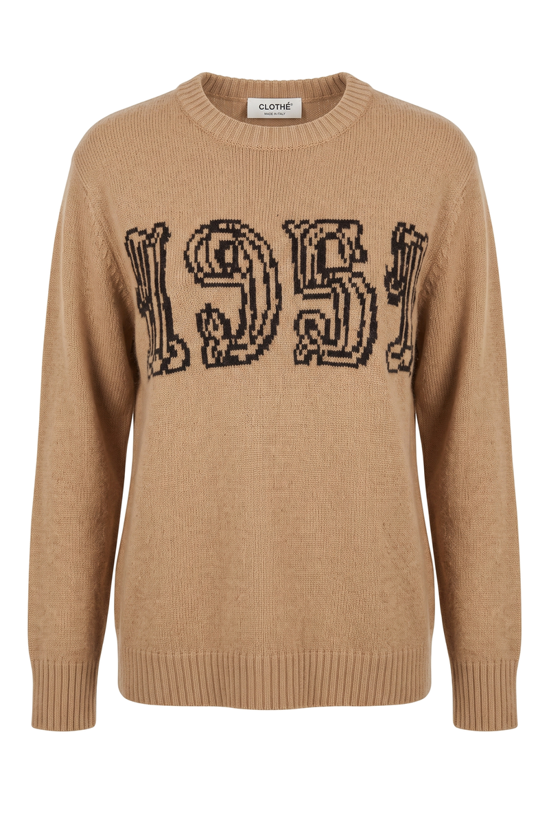 Vintage-Style Graphic Knit Sweater Brown
