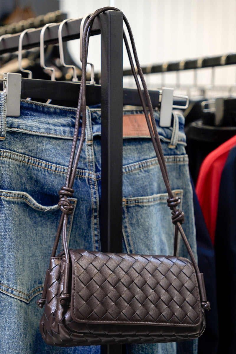 Brown Woven Leather Shoulder Bag