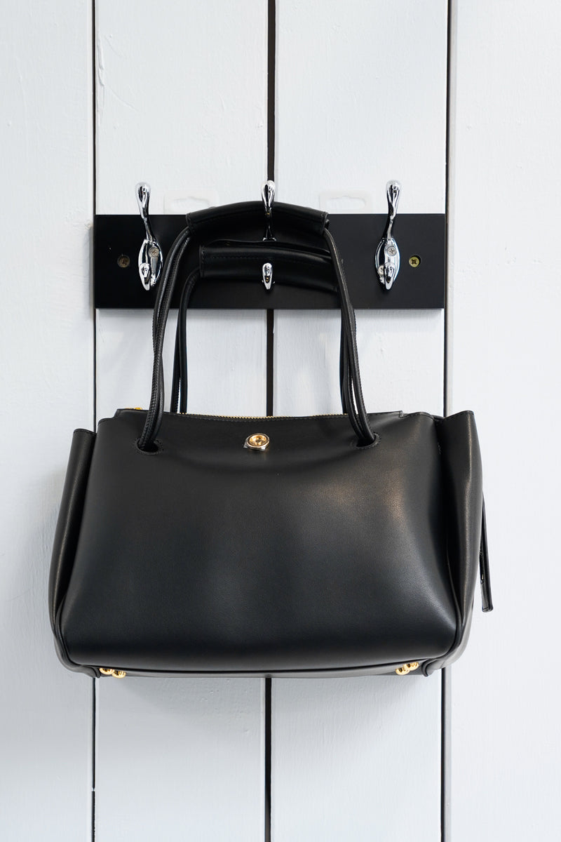 Black Leather Tote with Gold Hardware