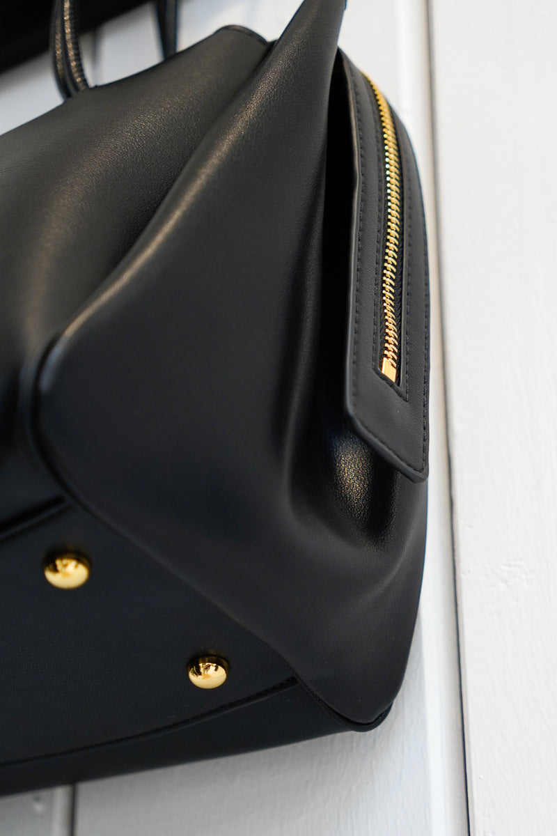Black Leather Tote with Gold Hardware