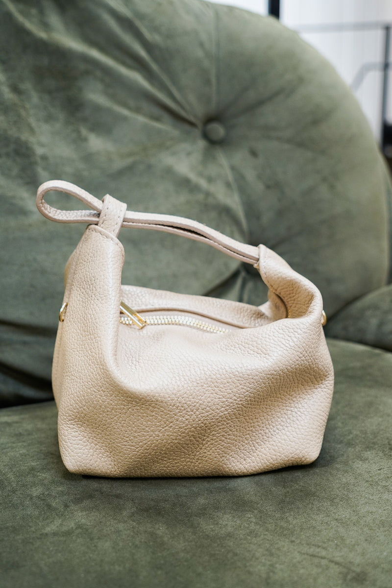 Pebbled Leather Mini Pouch Cream