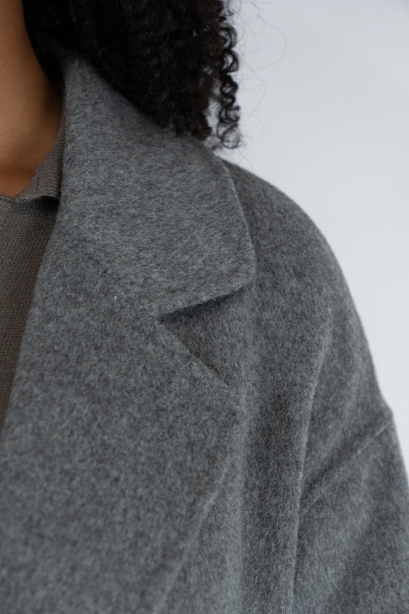 Grey Double-Breasted Wool Coat