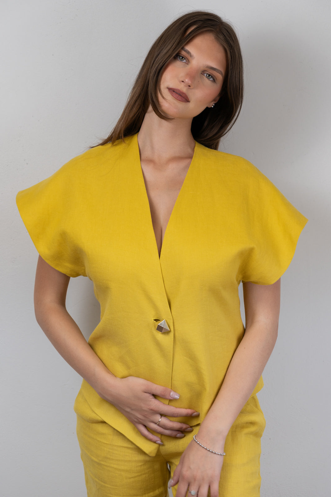 Yellow Linen Kimono Blouse