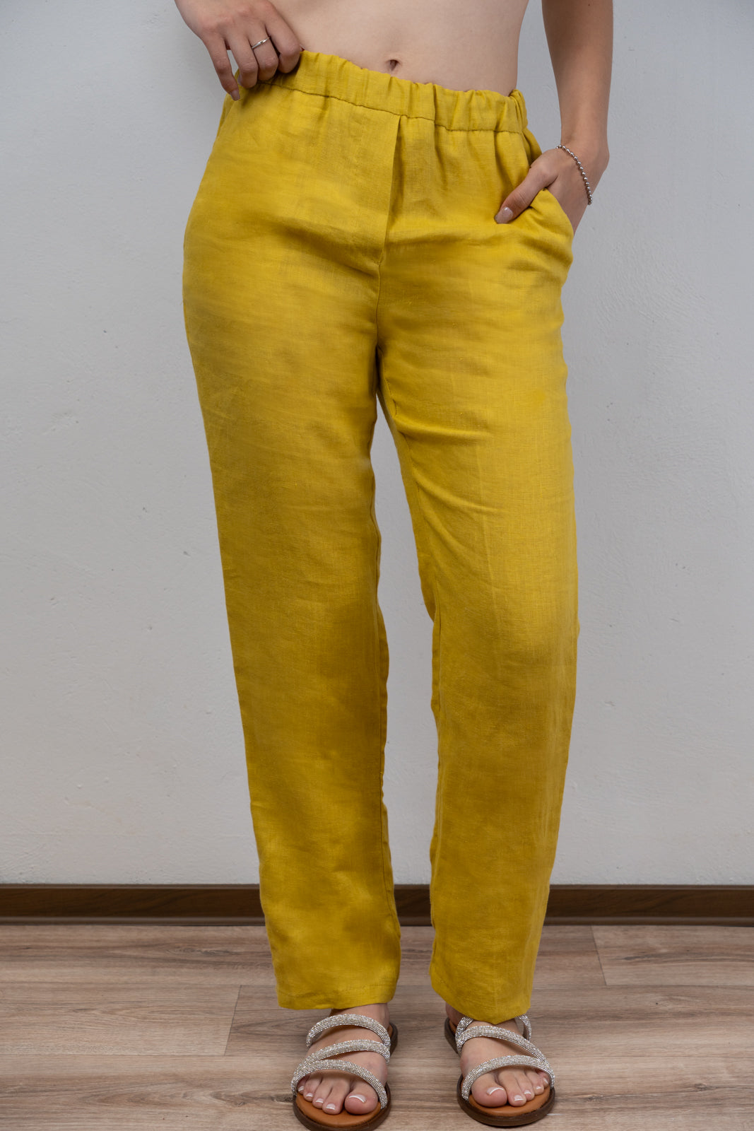 Yellow Straight-Legged Linen Trousers