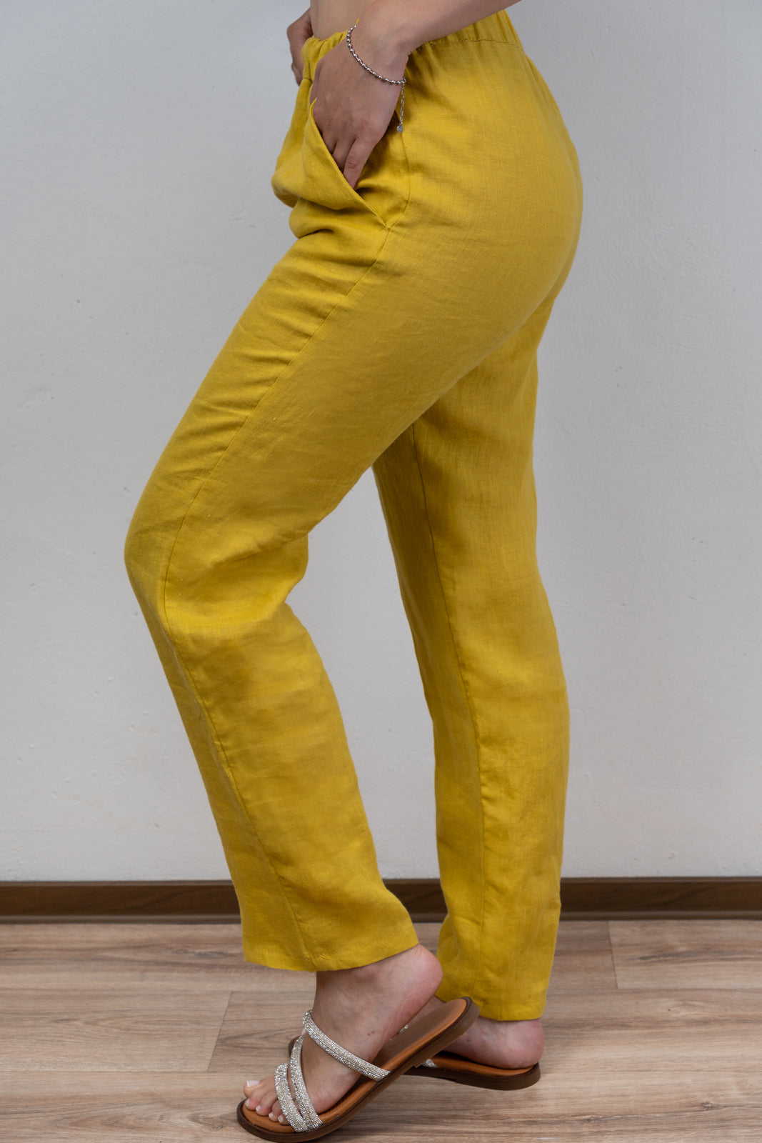 Yellow Straight-Legged Linen Trousers