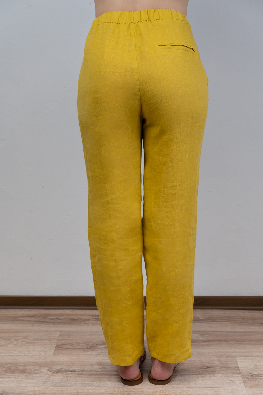 Yellow Straight-Legged Linen Trousers
