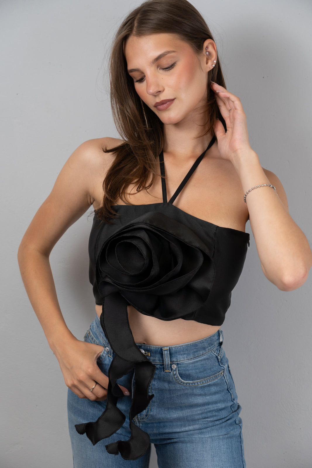 Black Flower Halter Top