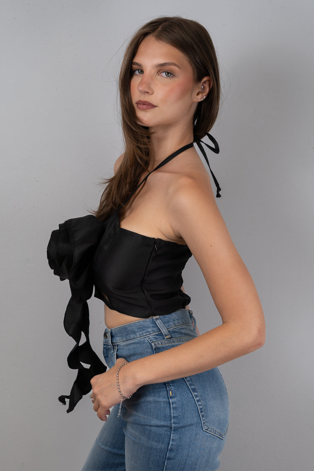 Black Flower Halter Top