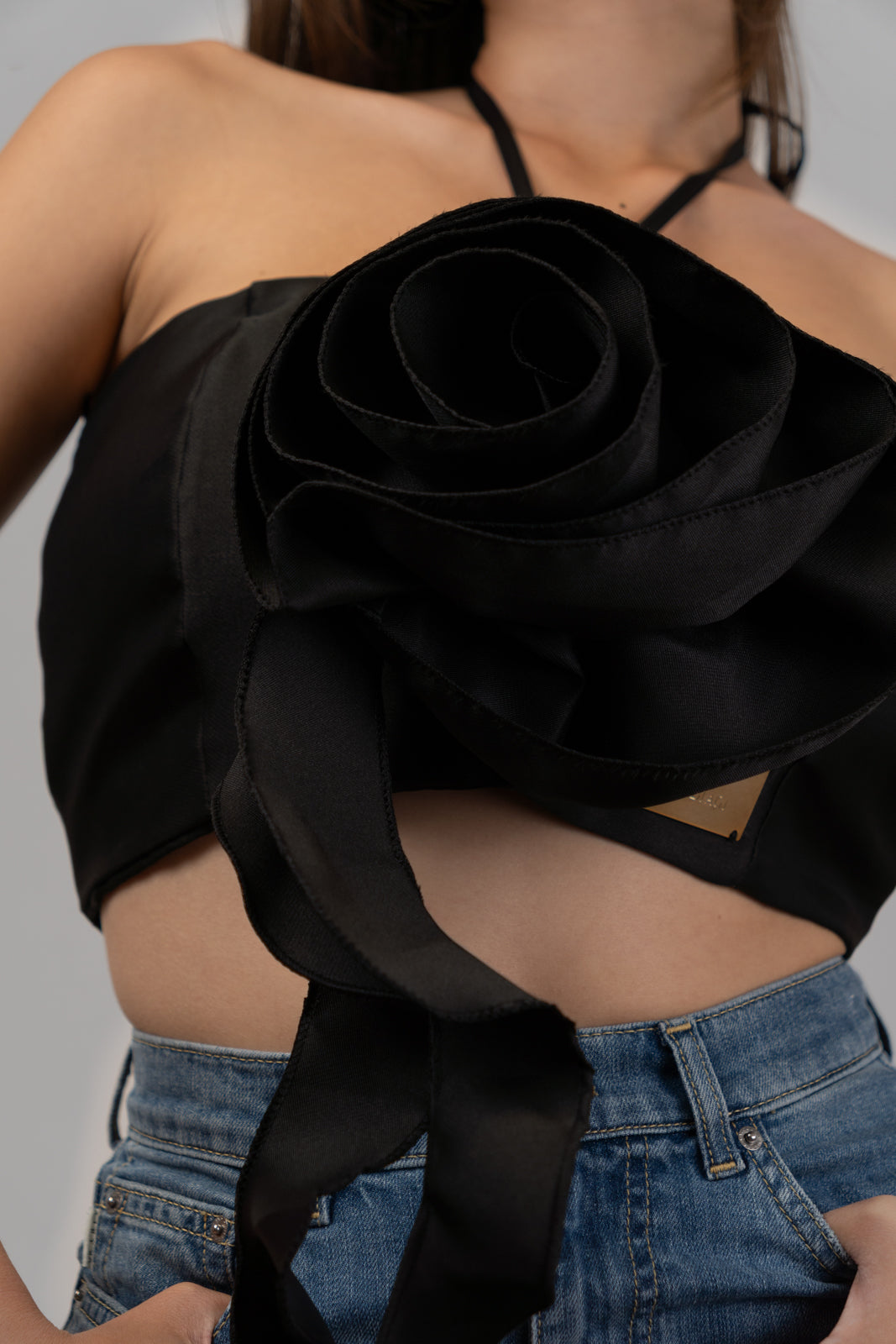 Black Flower Halter Top