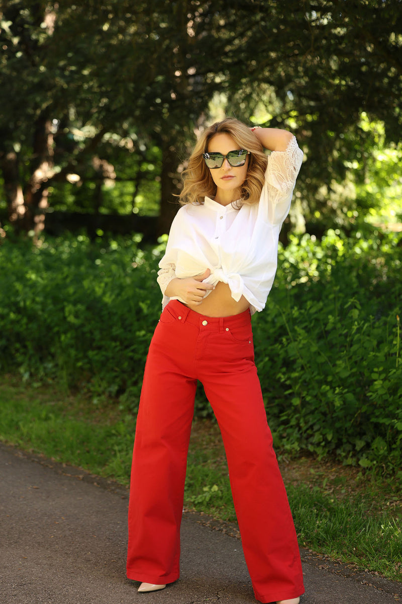 Red Wide-Leg Jeans