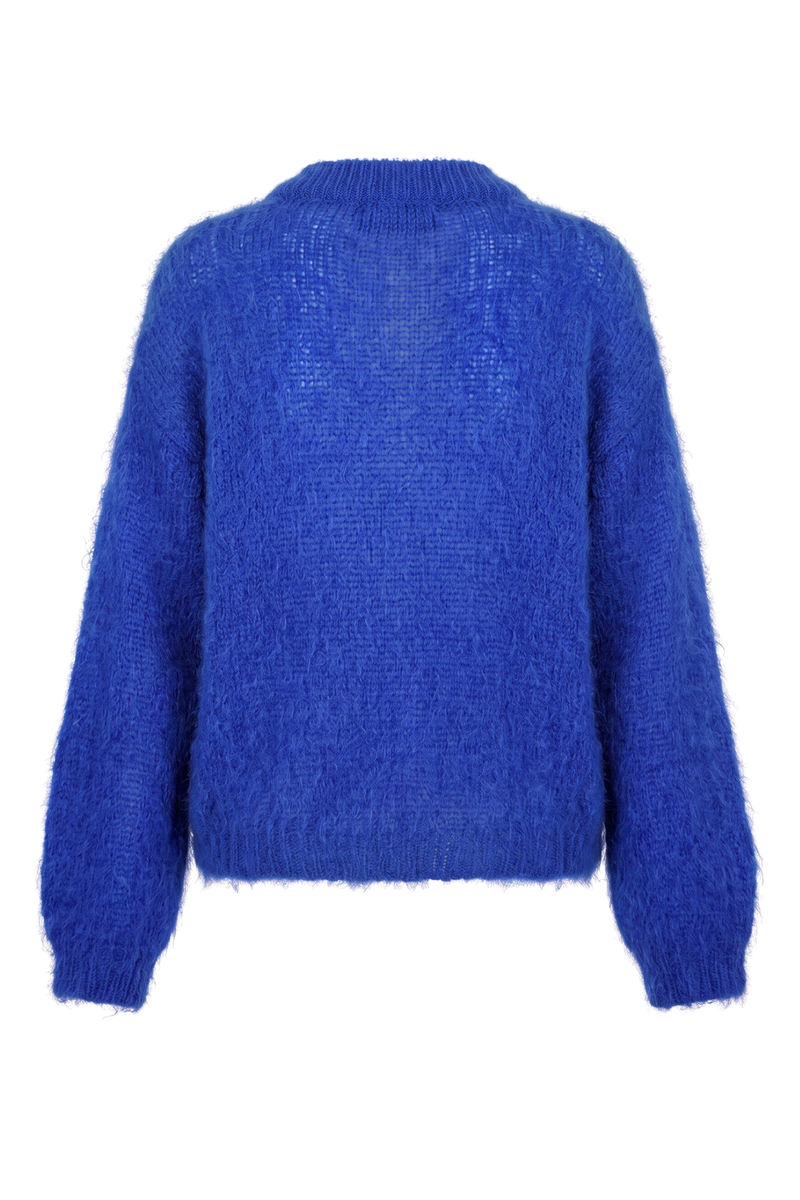 Fluffy Mohair Notch-Neck Sweater