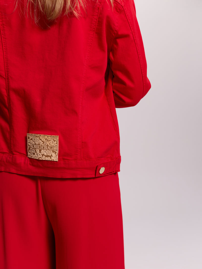 Red Cropped Denim Jacket