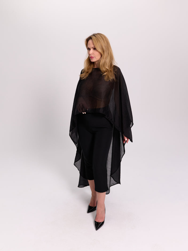 Black Sheer Batwing Cape Top