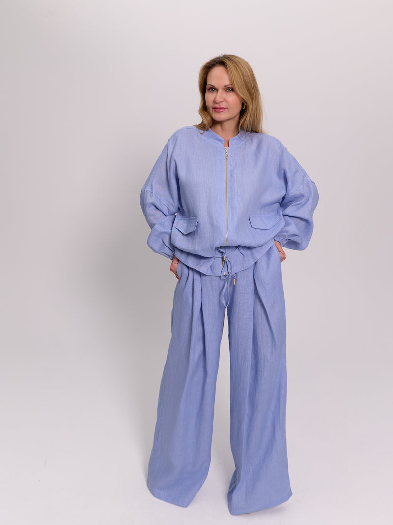 Baby Blue Linen Bomber Jacket