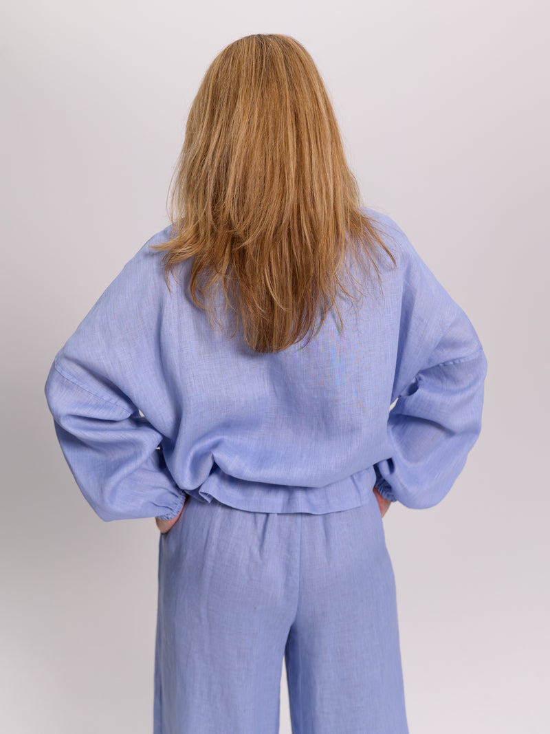 Baby Blue Linen Bomber Jacket
