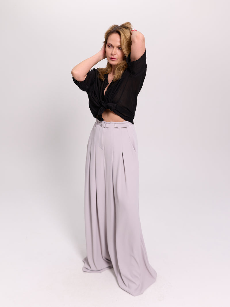 Grey Pleated Palazzo Trousers
