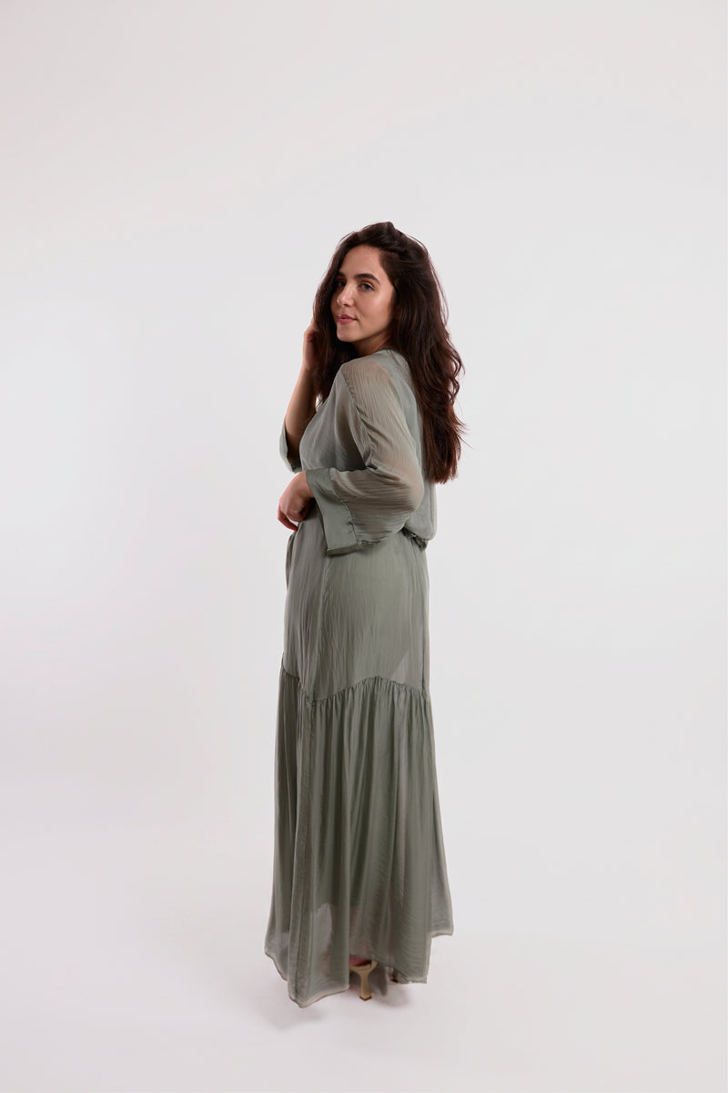 Sage Three-Layer Wrap Dress