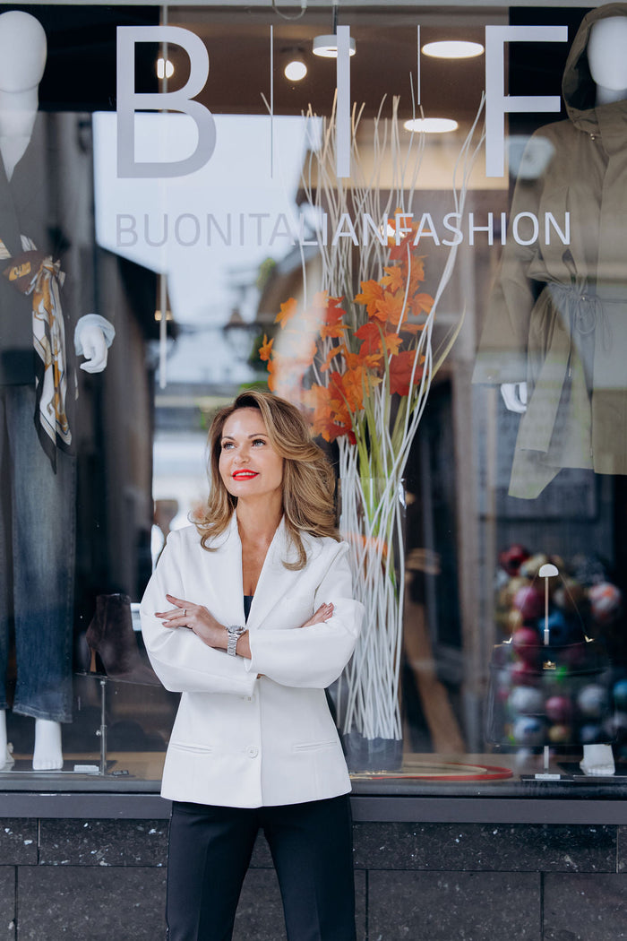 woman in white blazer