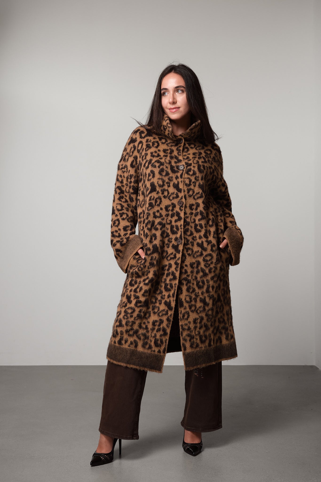 Long Leopard Knit Coat