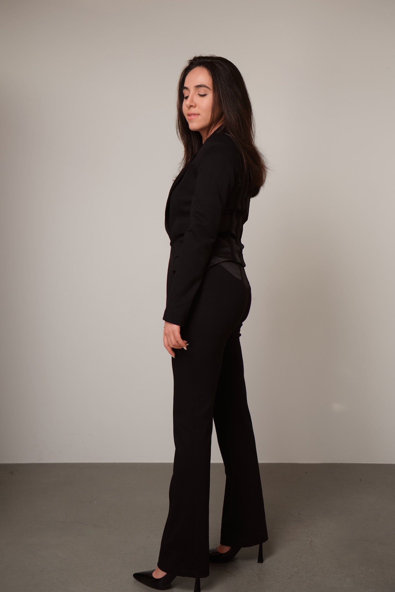 Black Sculpting Corset-Back Trousers