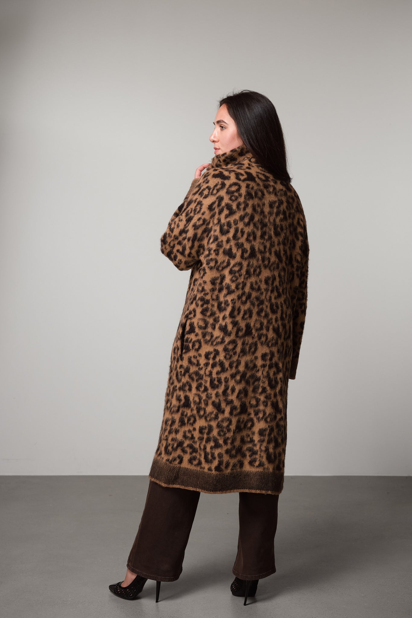 Long Leopard Knit Coat