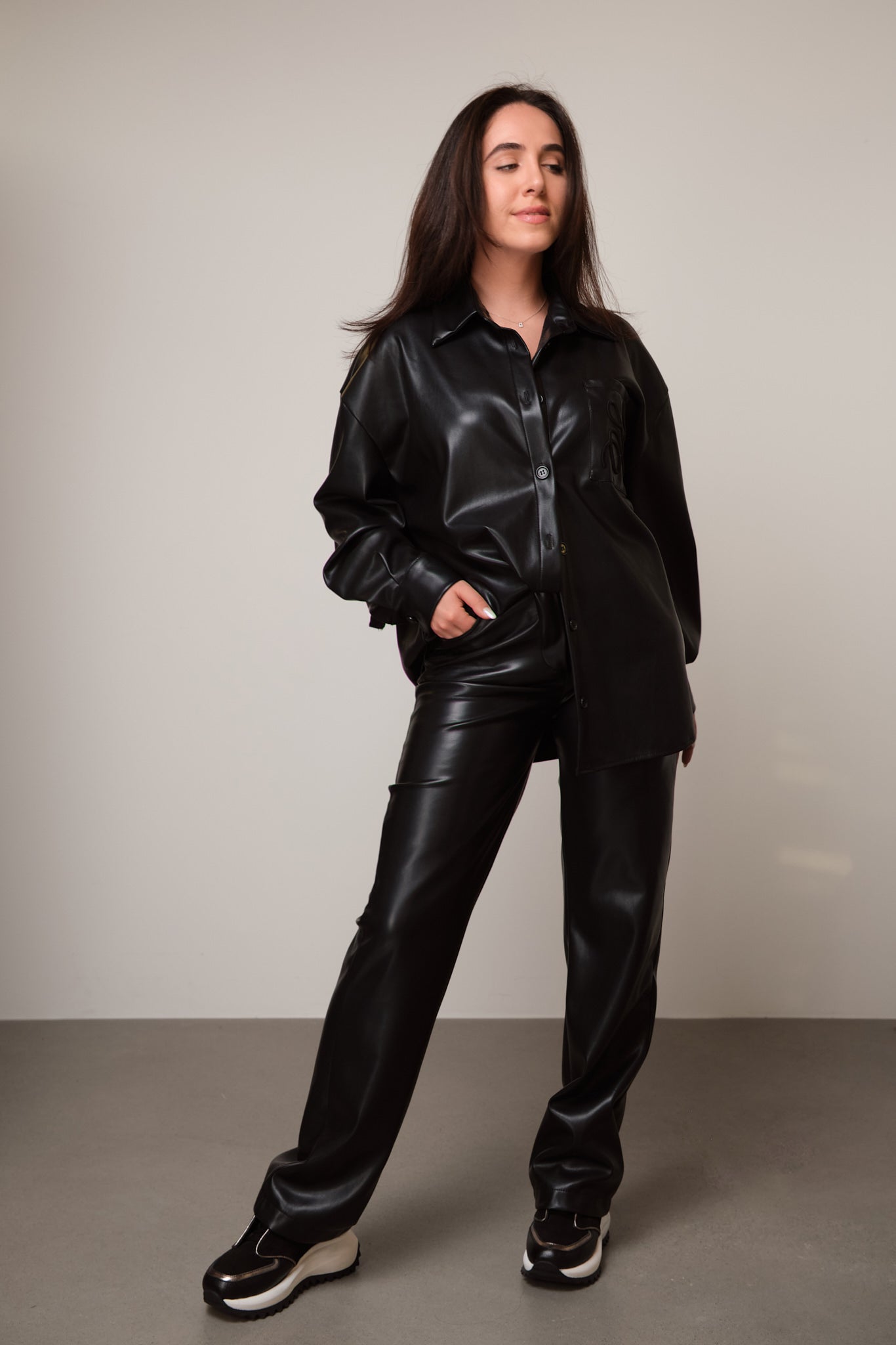 Straight-Leg Faux Leather Pants