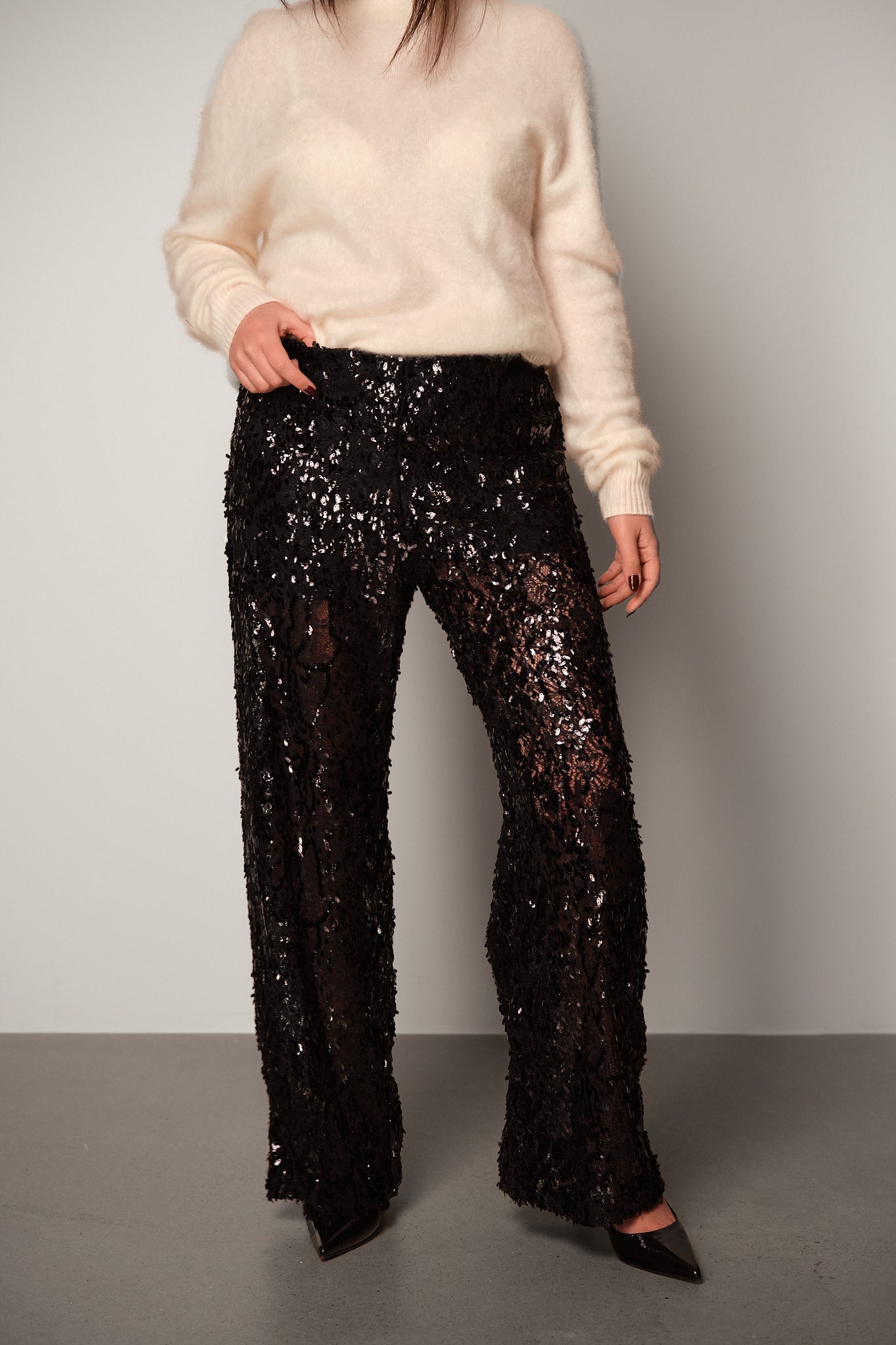 Black Sequin Sheer Trousers