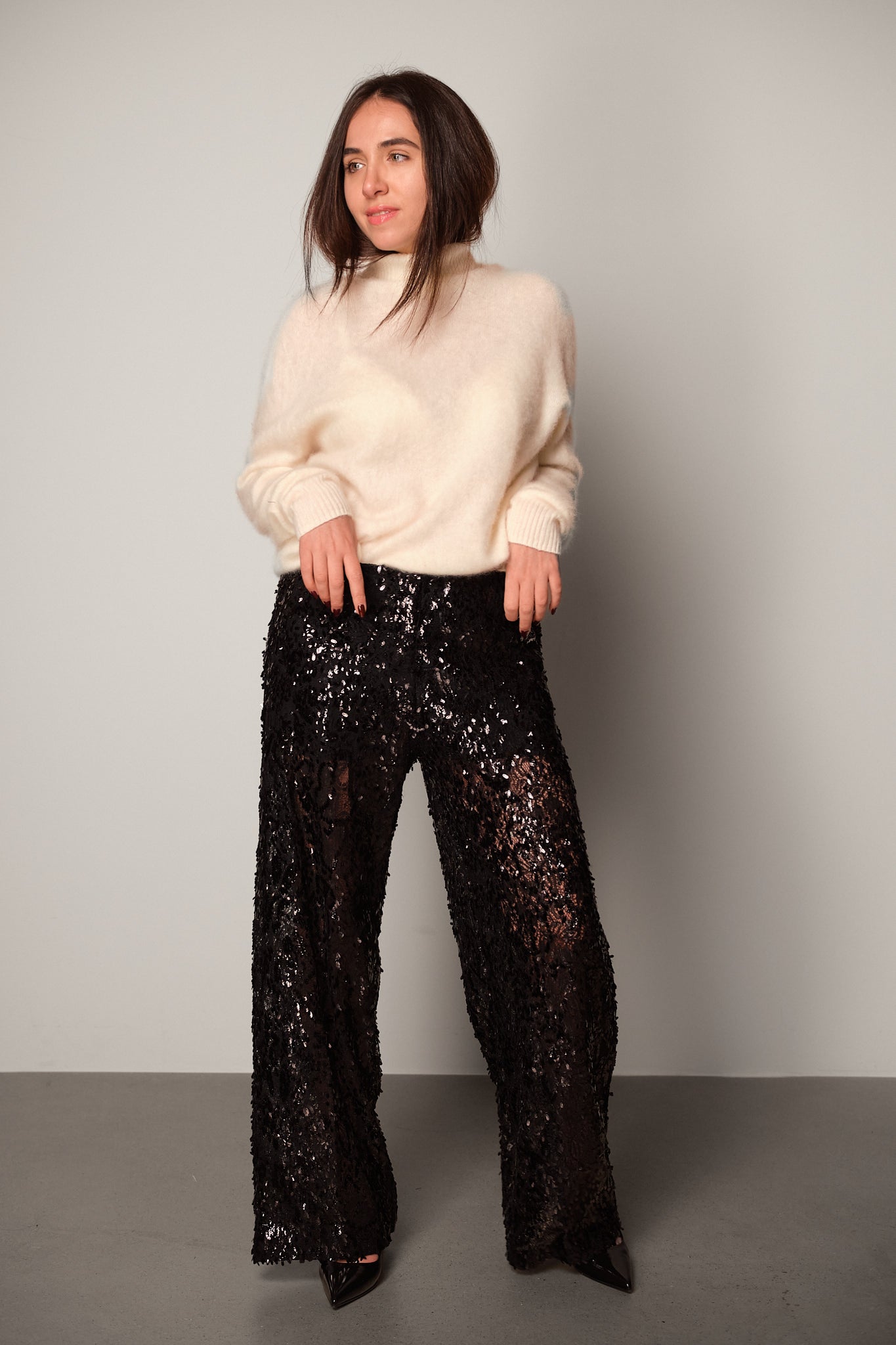 Black Sequin Sheer Trousers