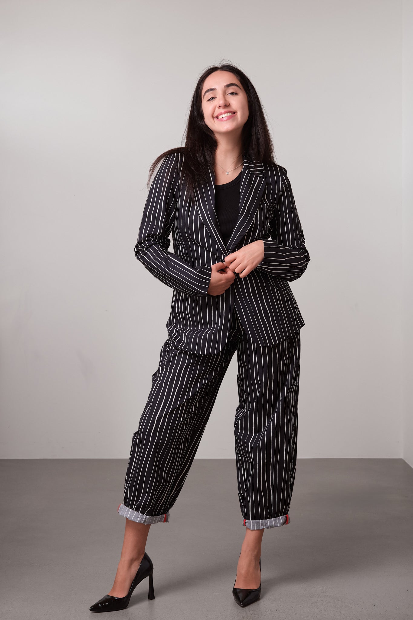 Black and White Pinstripe Set