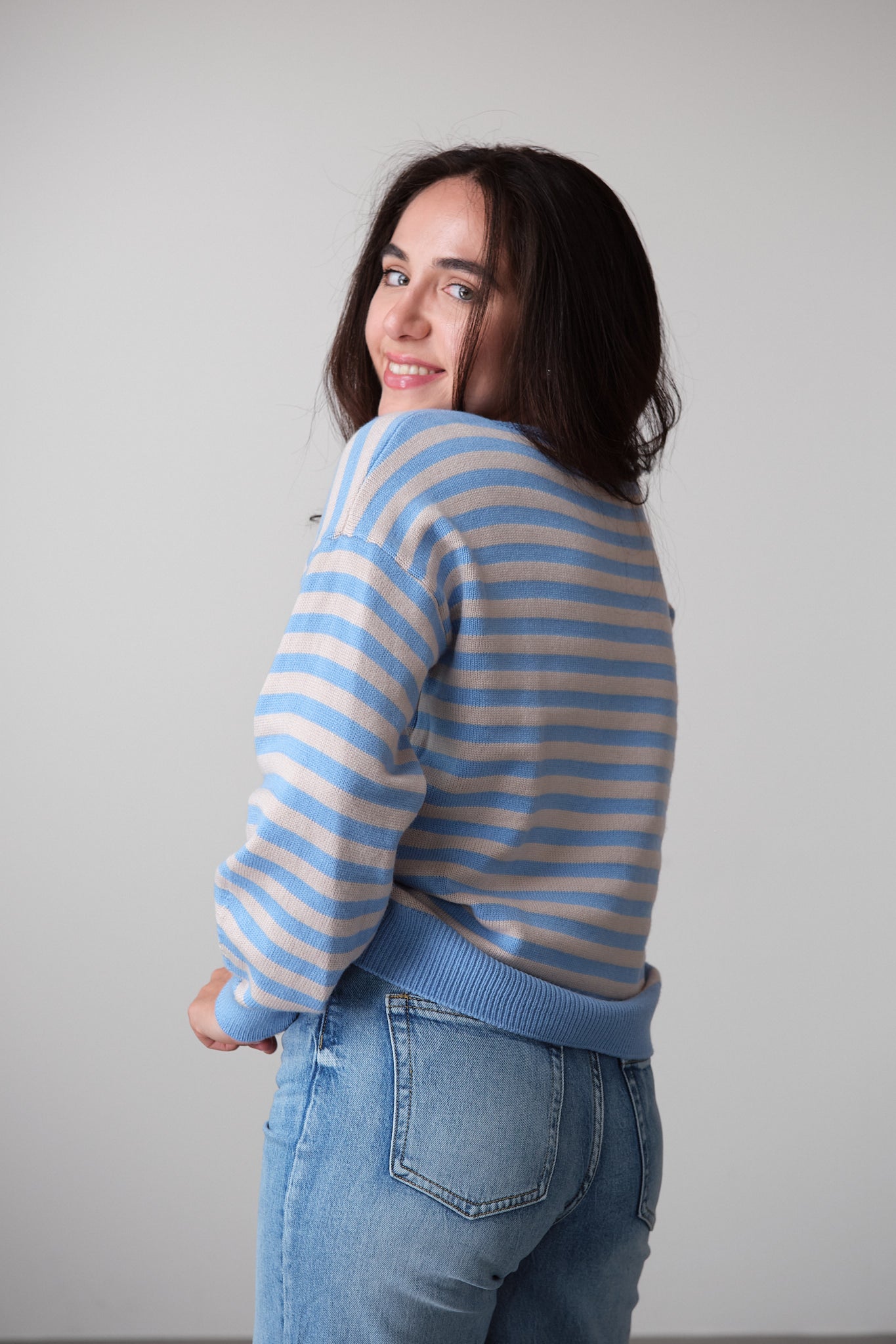 Striped V-Neck Knit Sweater